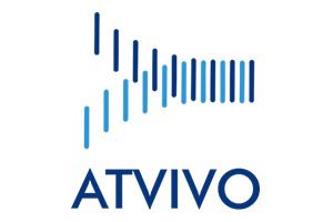 A blue and white logo of atvivo